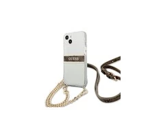 Apple iPhone 13 Mini Guess dėklas 4G Brown Strap Gold Chain (GUHCP13SKC4GBGO) skaidrus