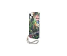 Apple iPhone 13 Mini Guess dėklas Flower Strap (GUHCP13SHFLSB) mėlynos spalvos