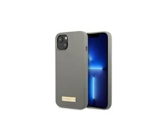 Apple iPhone 13 Mini Guess Dėklas silikoninis Logo Plate MagSafe (GUHMP13SSPLG) pilkos spalvos