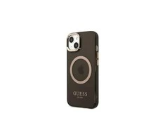 Apple iPhone 13 Pro Guess Dėklas Gold Outline Translucent MagSafe (GUHMP13LHTCMK) juodos spalvos