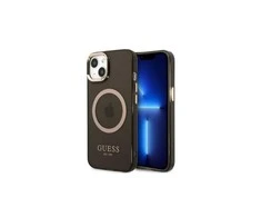 Apple iPhone 13 Pro Guess Dėklas Gold Outline Translucent MagSafe (GUHMP13LHTCMK) juodos spalvos