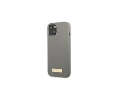 Apple iPhone 13 Pro Guess Dėklas silikoninis Logo Plate MagSafe (GUHMP13LSPLG) pilkos spalvos