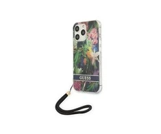Apple iPhone 13 Pro Guess dėklas Flower Strap (GUHCP13LHFLSB) mėlynos spalvos