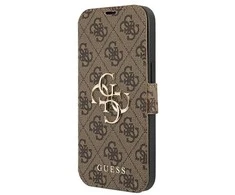 Dėklas Apple iPhone 13 Pro Max Guess Book 4G didelis metalinis logotipas (GUBKP13X4GMGBR) rudos spalvos