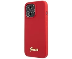 Guess telefono dėklas iPhone 13 Pro Max 6,7 GUHCP13XLSLMGRE bordo spalvos hard telefono dėklas Silikoninis Vintage auksinis Logo