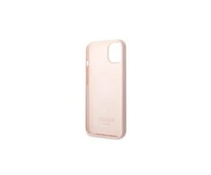 Apple iPhone 13 Pro Max Guess Dėklas silikoninis Logo Plate MagSafe (GUHMP13XSPLP) rožinės spalvos