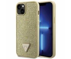 Apple iPhone 14 Guess dėklas Rhinestone Triangle (GUHCP14SHDGTPD) aukso spalvos