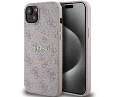 Guess GUHMP14SG4GFRP iPhone 14 / 15 / 13 6.1" rožinė/rožinė kietas dėklas 4G kolekcijai odinis metalinis MagSafe logotipas | GUESS