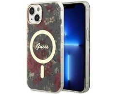 Dėklas GUESS GUHMP14SHCFWSA IPHONE 14/15/13 6.1 "Žalias / KHAKI HARDCASE FLOWER MAGSAFE
