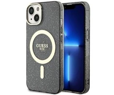 Apple iPhone 14 Guess dėklas Glitter Gold MagSafe (GUHMP14SHCMCGK) juodos spalvos