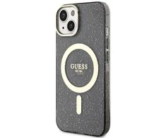 Apple iPhone 14 Guess dėklas Glitter Gold MagSafe (GUHMP14SHCMCGK) juodos spalvos