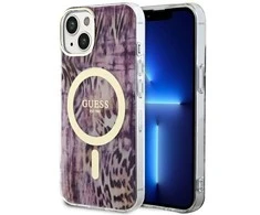 Guess Leopard MagSafe - dėklas skirtas Apple iPhone 14 Rožinė
