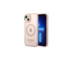 Apple iPhone 14 Guess Dėklas Gold Outline Translucent MagSafe (GUHMP14SHTCMP) rožinės spalvos