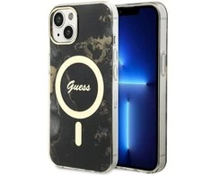 Apple iPhone 14 Guess dėklas Golden Marble Collection MagSafe (UHMP14SHTMRSK) juodos spalvos