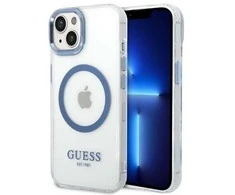 Apple iPhone 14 Plus Guess Dėklas Metal Outline Magsafe (GUHMP14MHTRMB) mėlynos spalvos