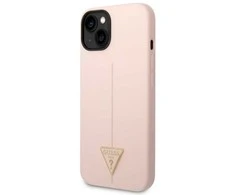 Guess dėklas, skirtas iPhone 14 Plus 6,7 GUHCP14MSLTGP rožinis kietas dėklas, skirtas Silicone Line – trikampis