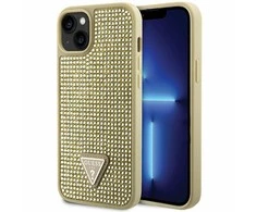 Apple iPhone 14 Plus Guess dėklas Rhinestone Triangle (GUHCP14MHDGTPD) aukso spalvos