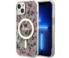 Dėklas GUESS GUHMP14MHCFWSP IPHONE 14 PLUS / / 15 PLUS 6.7 "Rožinis / Rožinis HARDCASE FLOWER MAGSAFE