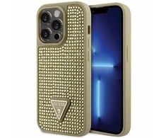 Apple iPhone 14 Pro Guess dėklas Rhinestone Triangle (GUHCP14LHDGTPD) aukso spalvos