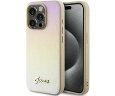 Apple iPhone 14 Pro Guess dėklas Saffiano Iridescent Script (GUHCP14LPSAIRSD) aukso spalvos