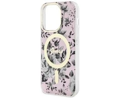 Apple iPhone 14 Pro Guess dėklas Flower MagSafe (GUHMP14LHCFWSP) rožinės spalvos