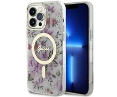 Apple iPhone 14 Pro Guess dėklas Flower MagSafe (GUHMP14LHCFWST) skaidrus