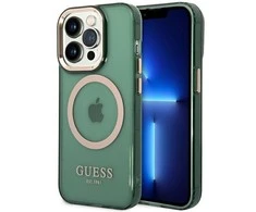 Guess dėklas, skirtas iPhone 14 Pro 6,1 GUHMP14LHTCMA khaki spalvos hard dėklas, skirtas Gold Outline Translucent MagSafe