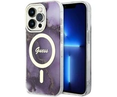 Apple iPhone 14 Pro Guess dėklas Golden Marble Collection MagSafe (GUHMP14LHTMRSU) violetinės spalvos