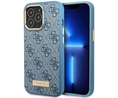 Apple iPhone 14 Pro Guess Dėklas 4G Logo Plate MagSafe mėlynos spalvos