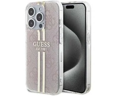Apple iPhone 14 Pro Max Guess dėklas IML 4G Gold Stripe (GUHCP14XH4PSEGP) rožinės spalvos