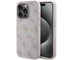 Guess GUHMP14XG4GFRP Apple iPhone 14 Pro Max 6.7" rožinės spalvos dėklas 4G Collection Leather Metal Logo Mag