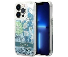 Guess GUHCP14XLFLSN Apple iPhone 14 Pro Max 6,7″ žalias kietas dėklas Flower Liquid Glitter
