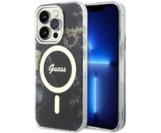 Apple iPhone 14 Pro Max Guess dėklas Golden Marble Collection MagSafe (GUHMP14XHTMRSK) juodos spalvos