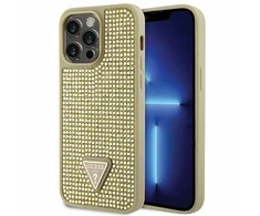 Guess telefono dėklas iPhone 14 Pro Max 6,7 GUHCP14XHDGTPD auksinis dėklas Rhinestone Triangle