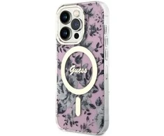 Apple iPhone 14 Pro Max Guess dėklas Flower MagSafe (GUHMP14XHCFWSP) rožinės spalvos