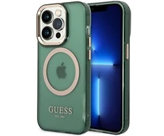 Apple iPhone 14 Pro Max Guess Dėklas Gold Outline Translucent MagSafe žalios spalvos