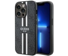 Guess telefono dėklas iPhone 14 Pro Max 6,7 GUHMP14XP4RPSK juodas hard telefono dėklas 4G Printed Stripes MagSafe
