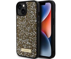 Apple iPhone 15 Guess dėklas Rhinestone Metal Logo (GUHCP15SPFGSBSD) geltonos spalvos