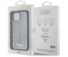 Apple iPhone 15 Guess dėklas Sequin Script Metal (GUHCP15SPSFDGSS) sidabrinės spalvos