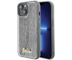 Apple iPhone 15 Guess dėklas Sequin Script Metal (GUHCP15SPSFDGSS) sidabrinės spalvos