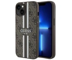 Apple iPhone 13 / 14 / 15 Guess dėklas 4G Printed Stripes MagSafe (GUHMP15SP4RPSW) rudos spalvos
