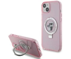 Apple iPhone 15 Plus Karl Lagerfeld dėklas Ring Stand Karl&amp;Choupettte MagSafe (KLHMP15MHMRSKCP) rožinės spalvos