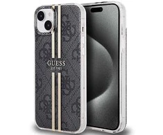 Guess GUHCP15MH4PSEGK Apple iPhone 15 Plus / 14 Plus 6.7″ juodos spalvos kietas dėklas IML 4G Gold Stripe