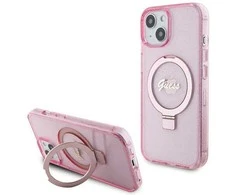 Dėklas GUESS GUHMP15MHRSGSP IPHONE 15 PLUS / 14 PLUS 6.7 "Rožinis / Rožinis HARDCASE RING STAND SCRIPT GLITTER MAGSAFE