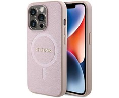 Apple iPhone 15 Pro Max Guess dėklas Saffiano MagSafe (GUHMP15XPSAHMCP) rožinės spalvos