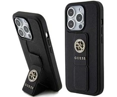 Apple iPhone 15 Pro Max Guess Hardcase Grip Stand 4G Saffiano Strass (GUHCP15XPGSSADK) telefono dėklas juodos spalvos