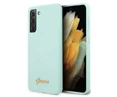Guess GUHCS21MLSLMGLB S21+ G996 mėlynas kietas dėklas Silicone Script Metal Logo