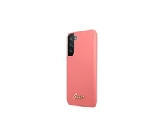 Guess GUHCS22MLSLMGFU S22+ S906 fuchsia kietas dėklas Silicone Script Metal Logo