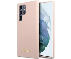 Samsung Galaxy S23 Ultra Guess silikoninis dėklas Script Metal Logo (GUHCS23LLSLMGPP) rožinės spalvos
