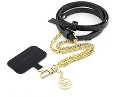 Dėklas Guess Crossbody Strap PU 4G grandinėlė su žavesiu sidabrine/juoda spalva